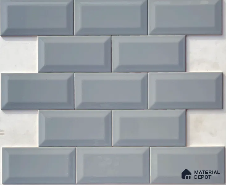 TL 00005 B 8x4 inches Grey Bevelled Glossy Finish Ceramic Wall Tile - 7 mm (Sample)