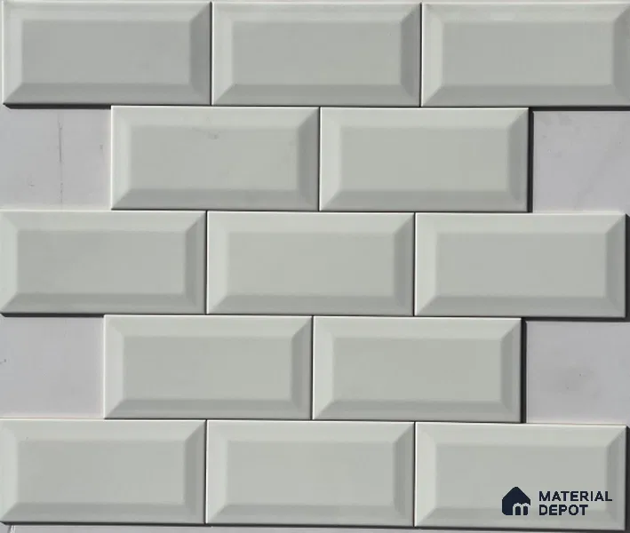 TL 00005 A 8x4 inches White Bevelled Glossy Finish Ceramic Wall Tile - 7 mm (Sample)