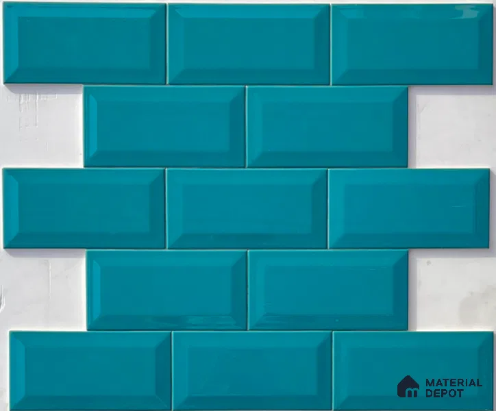 TL 00006 E 8x4 inches Aqua Blue Bevelled Glossy Finish Ceramic Wall Tile - 7 mm (Sample)