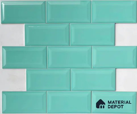 TL 00006 B 8x4 inches Aqua Green Bevelled Glossy Finish Ceramic Wall Tile - 7 mm (Sample)