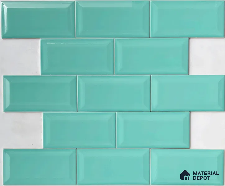 TL 00006 B 8x4 inches Aqua Green Bevelled Glossy Finish Ceramic Wall Tile - 7 mm (Sample)