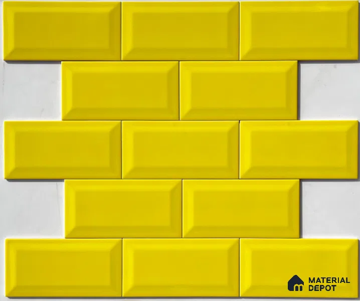 TL 00006 F 8x4 inches Yellow Bevelled Glossy Finish Ceramic Wall Tile - 7 mm (Sample)