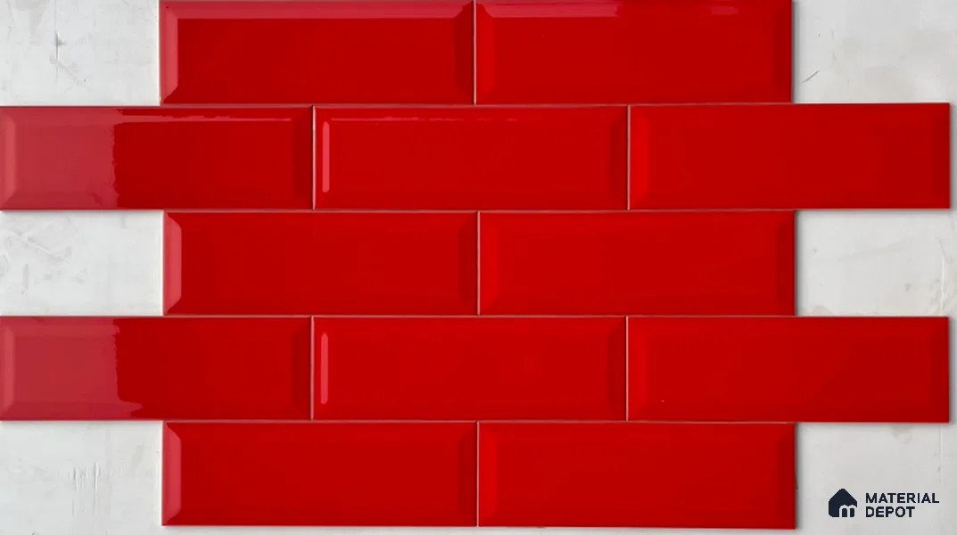 TL 00003 F 12x4 inches Blood Red Bevelled Glossy Finish Tile (Sample)