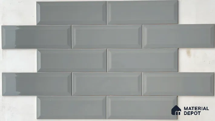 TL 00002 B 12x4 inches Dark Grey Bevelled Glossy Finish Ceramic Wall Tile - 7 mm (Sample)