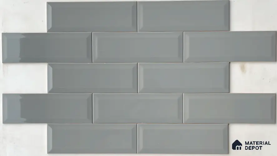 TL 00002 B 12x4 inches Dark Grey Bevelled Glossy Finish Ceramic Wall Tile - 7 mm