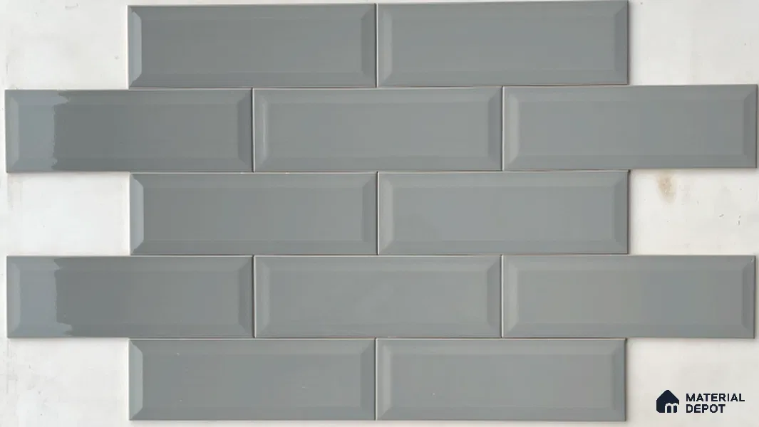 TL 00002 B 12x4 inches Dark Grey Bevelled Glossy Finish Ceramic Wall Tile - 7 mm (Sample)