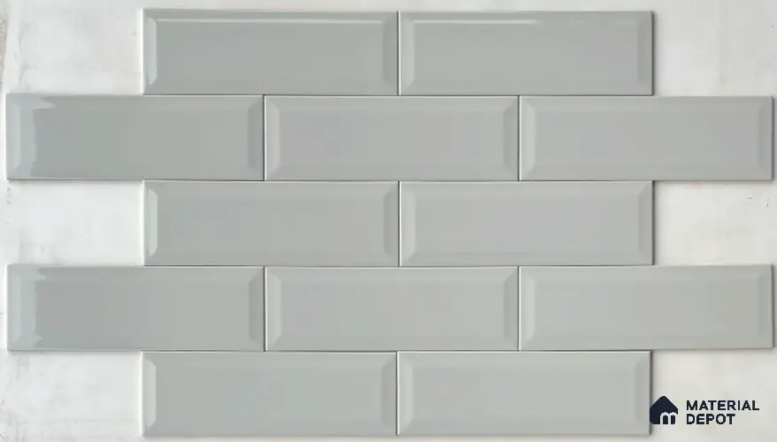 TL 00002 A 12x4 inches Light Grey Bevelled Glossy Finish Ceramic Wall Tile - 7 mm