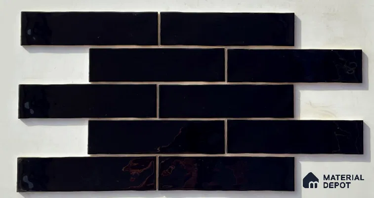 TL 00048 B 3x12 inches Black Glossy Finish Ceramic Wall Tile - 8 mm (Sample)
