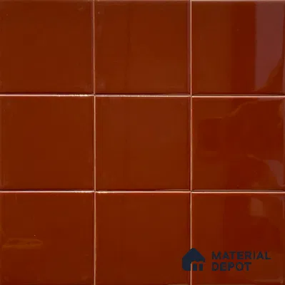 Subway Wall Tile TL 00055 M 4 x 4 inch Red Brown Plain Glossy Finish Ceramic Wall Tile - 5.8 mm | Suitable For Restaurant, Bathroom, Kitchen