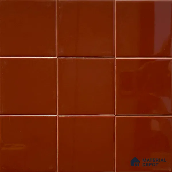 Subway Wall Tile TL 00055 M 4 x 4 inch Red Brown Plain Glossy Finish Ceramic Wall Tile - 5.8 mm | Suitable For Restaurant, Bathroom, Kitchen