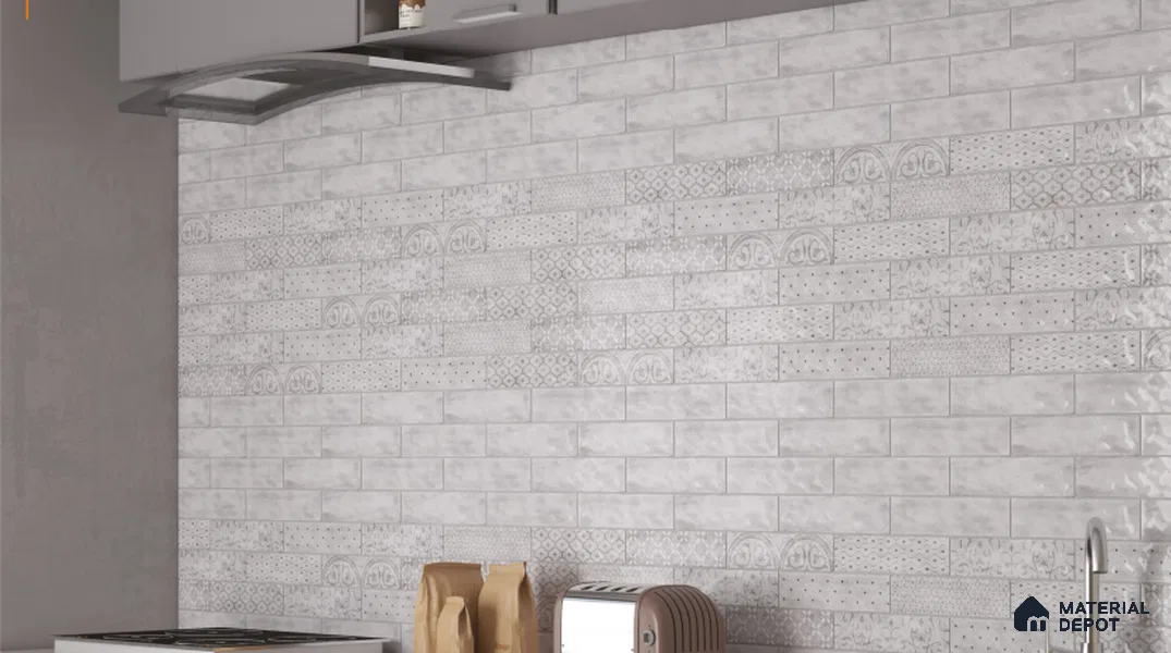 TL 00012 B Base Bohemian 12x3 inches Grey Glossy Finish Tile - Pattern 2 (Sample)