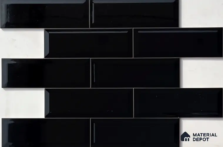 TL 00001 F 12x4 inches Black Bevelled Glossy Finish Ceramic Wall Tile - 7 mm