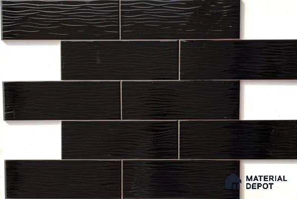 TL 00001 H 12x4 inches Black Wave Glossy Finish Tile (Sample)