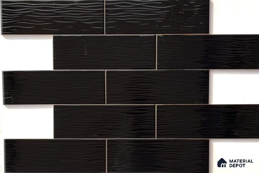 TL 00001 H 12x4 inches Black Wave Glossy Finish Tile (Sample)