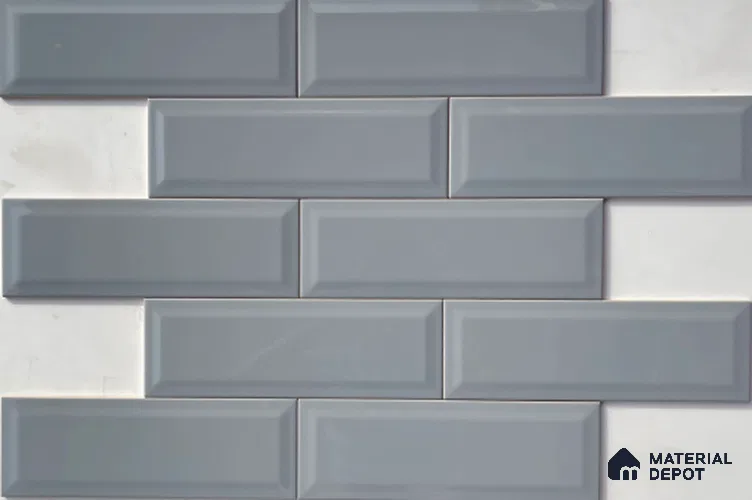 TL 00001 I 12x4 inches Grey Bevelled Glossy Finish Ceramic Wall Tile - 7 mm