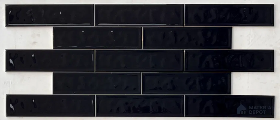 TL 00049 C 3x12 inches Black Uneven Glossy Finish Tile (Sample)