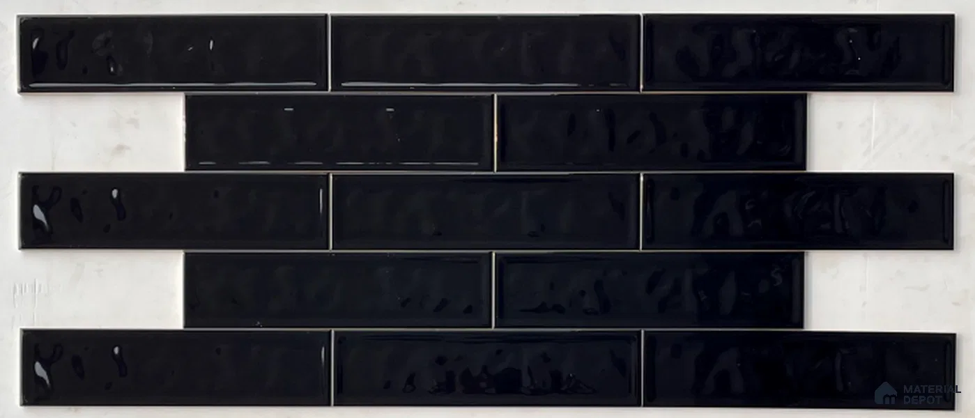 TL 00049 C 3x12 inches Black Uneven Glossy Finish Tile (Sample)