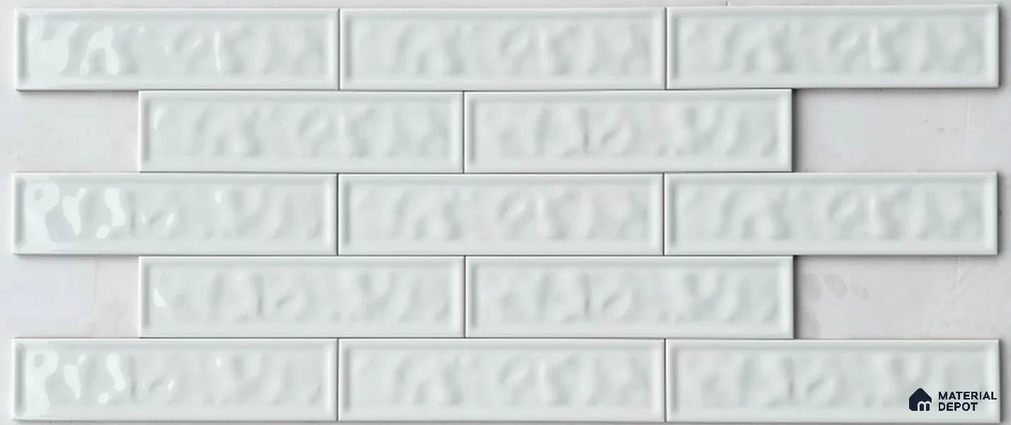TL 00049 A 3x12 inches White Uneven Glossy Finish Tile (Sample)