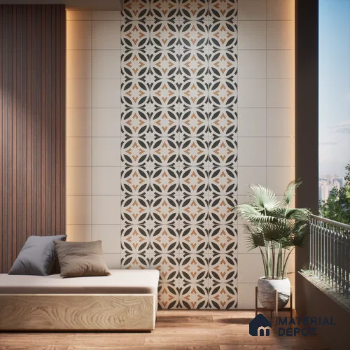 Moroccan Floor & Wall Tile TL 06041 B Atlas Decor 200 x 200 mm Vitrified Matte Finish - 9 mm | Ideal For Living Room, Bathroom, Kitchen | 2 mm Spacer is Mandatory | Please Expect a Slight Variation of Pattern