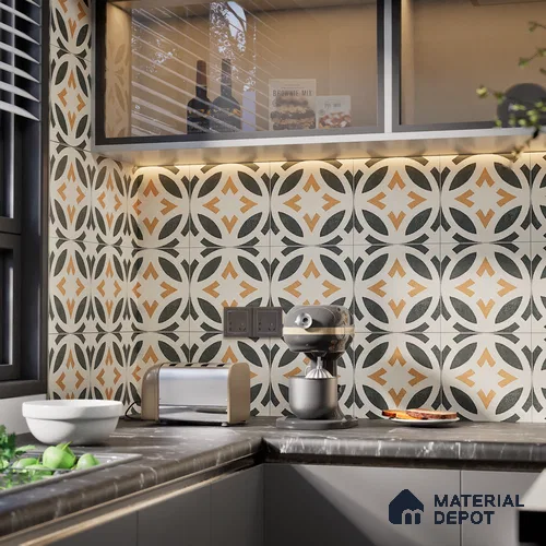 Moroccan Floor & Wall Tile TL 06041 B Atlas Decor 200 x 200 mm Vitrified Matte Finish - 9 mm | Ideal For Living Room, Bathroom, Kitchen | 2 mm Spacer is Mandatory | Please Expect a Slight Variation of Pattern