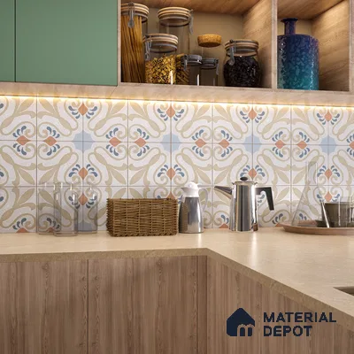 Moroccan Floor & Wall Tile TL 06061 B Omega Decor 200 x 200 mm Vitrified Matte Finish - 9 mm | Ideal For Living Room, Bathroom, Kitchen | 2 mm Spacer is Mandatory | Please Expect a Slight Variation of Pattern (Sample)