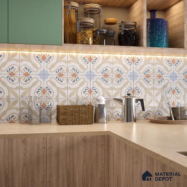 Moroccan Floor & Wall Tile TL 06061 B Omega Decor 200 x 200 mm Vitrified Matte Finish - 9 mm | Ideal For Living Room, Bathroom, Kitchen | 2 mm Spacer is Mandatory | Please Expect a Slight Variation of Pattern (Sample)