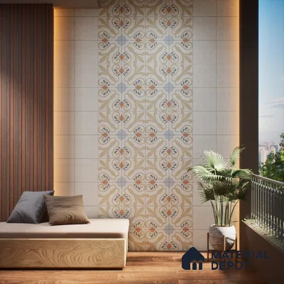 Moroccan Floor & Wall Tile TL 06061 B Omega Decor 200 x 200 mm Vitrified Matte Finish - 9 mm | Ideal For Living Room, Bathroom, Kitchen | 2 mm Spacer is Mandatory | Please Expect a Slight Variation of Pattern (Sample)