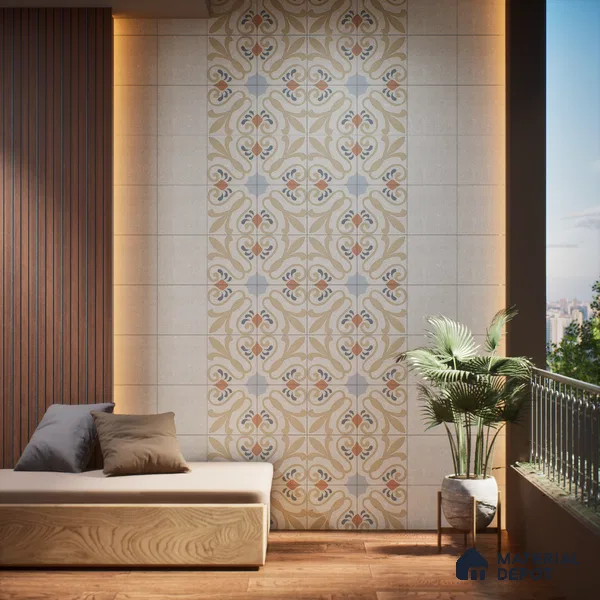 Moroccan Floor & Wall Tile TL 06061 B Omega Decor 200 x 200 mm Vitrified Matte Finish - 9 mm | Ideal For Living Room, Bathroom, Kitchen | 2 mm Spacer is Mandatory | Please Expect a Slight Variation of Pattern (Sample)