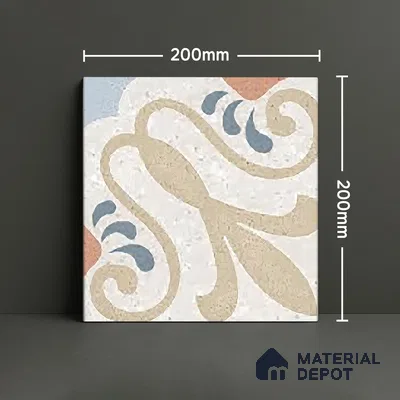 Moroccan Floor & Wall Tile TL 06061 B Omega Decor 200 x 200 mm Vitrified Matte Finish - 9 mm | Ideal For Living Room, Bathroom, Kitchen | 2 mm Spacer is Mandatory | Please Expect a Slight Variation of Pattern (Sample)