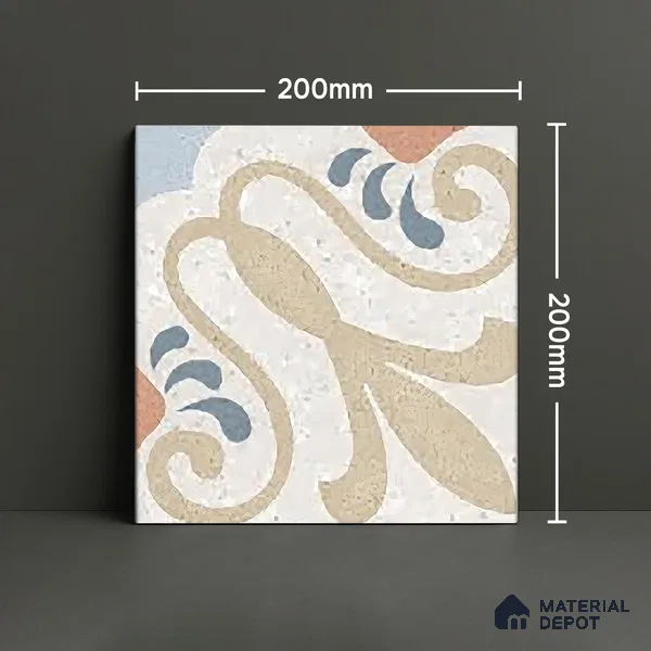Moroccan Floor & Wall Tile TL 06061 B Omega Decor 200 x 200 mm Vitrified Matte Finish - 9 mm | Ideal For Living Room, Bathroom, Kitchen | 2 mm Spacer is Mandatory | Please Expect a Slight Variation of Pattern (Sample)