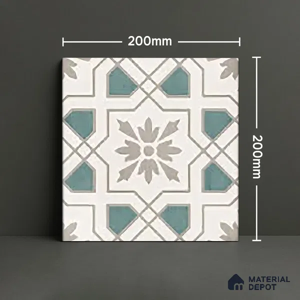 Moroccan Floor & Wall Tile TL 06067 B Tessera Decor 200 x 200 mm Vitrified Matte Finish - 9 mm | Ideal For Living Room, Bathroom, Kitchen | 2 mm Spacer is Mandatory | Please Expect a Slight Variation of Pattern (Sample)
