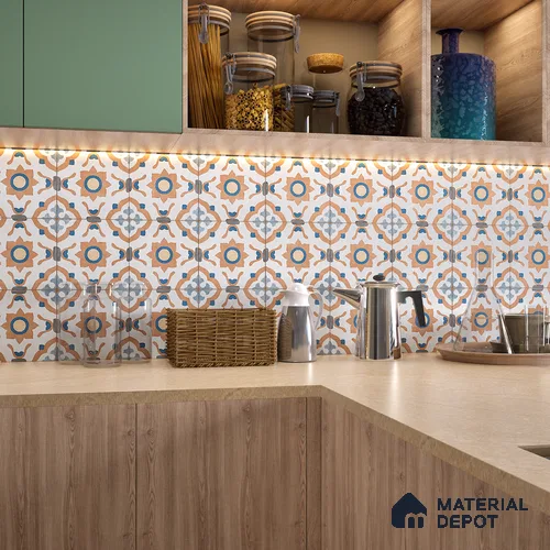 Moroccan Floor & Wall Tile TL 06070 B Vector Decor 200 x 200 mm Vitrified Matte Finish - 9 mm | Ideal For Living Room, Bathroom, Kitchen | 2 mm Spacer is Mandatory | Please Expect a Slight Variation of Pattern