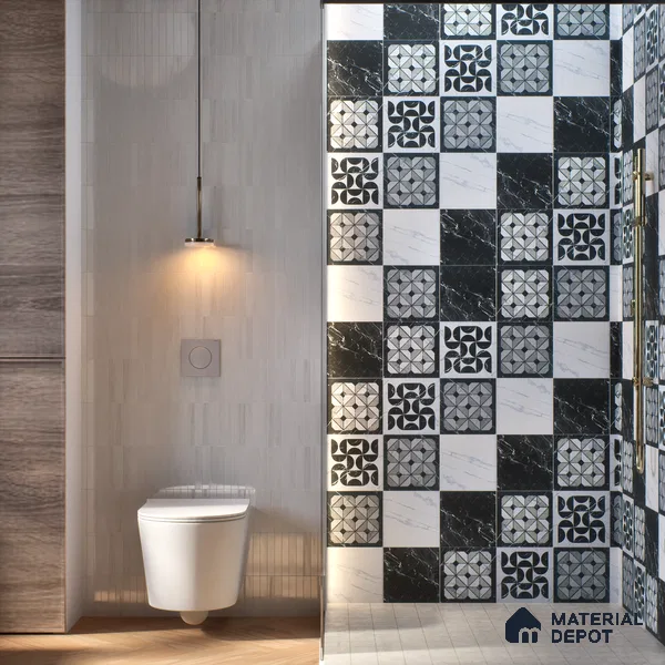 Subway Moroccan Wall & Floor Tile TL 05253 Aged Marblite 8 x 8 inch Vitrified Matte Finish - 8 mm | 43 Random Faces | Suitable for Accent / Feature Walls, Bathroom, Kitchen Wall & Backsplashes | Please Expect a Slight Variation of Pattern (Sample)