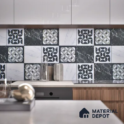 Subway Moroccan Wall & Floor Tile TL 05253 Aged Marblite 8 x 8 inch Vitrified Matte Finish - 8 mm | 43 Random Faces | Suitable for Accent / Feature Walls, Bathroom, Kitchen Wall & Backsplashes | Please Expect a Slight Variation of Pattern (Sample)