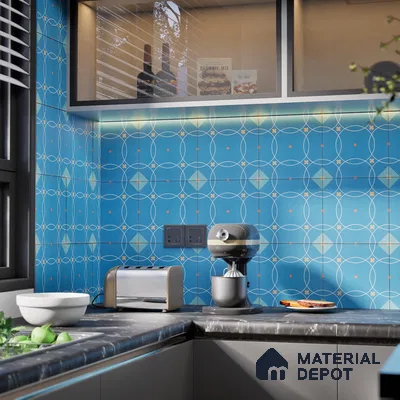 Subway Moroccan Wall & Floor Tile TL 05266 Blue Blossoms 8 x 8 inch Vitrified Matte Finish - 8 mm | Suitable for Accent / Feature Walls, Bathroom, Kitchen Wall & Backsplashes | Please Expect a Slight Variation of Pattern