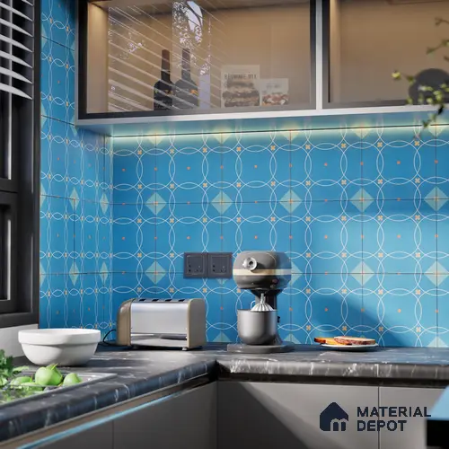 Subway Moroccan Wall & Floor Tile TL 05266 Blue Blossoms 8 x 8 inch Vitrified Matte Finish - 8 mm | Suitable for Accent / Feature Walls, Bathroom, Kitchen Wall & Backsplashes | Please Expect a Slight Variation of Pattern