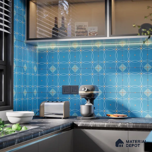 Subway Moroccan Wall & Floor Tile TL 05266 Blue Blossoms 8 x 8 inch Vitrified Matte Finish - 8 mm | Suitable for Accent / Feature Walls, Bathroom, Kitchen Wall & Backsplashes | Please Expect a Slight Variation of Pattern