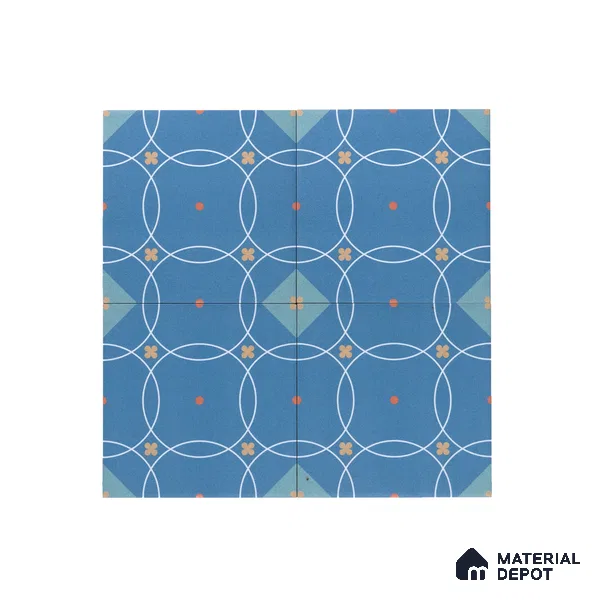 Subway Moroccan Wall & Floor Tile TL 05266 Blue Blossoms 8 x 8 inch Vitrified Matte Finish - 8 mm | Suitable for Accent / Feature Walls, Bathroom, Kitchen Wall & Backsplashes | Please Expect a Slight Variation of Pattern