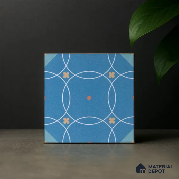 Subway Moroccan Wall & Floor Tile TL 05266 Blue Blossoms 8 x 8 inch Vitrified Matte Finish - 8 mm | Suitable for Accent / Feature Walls, Bathroom, Kitchen Wall & Backsplashes | Please Expect a Slight Variation of Pattern