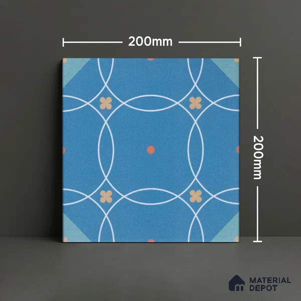 Subway Moroccan Wall & Floor Tile TL 05266 Blue Blossoms 8 x 8 inch Vitrified Matte Finish - 8 mm | Suitable for Accent / Feature Walls, Bathroom, Kitchen Wall & Backsplashes | Please Expect a Slight Variation of Pattern