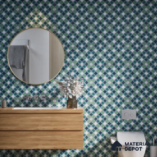 Subway Moroccan Wall & Floor Tile TL 05267 Circular Ferns 8 x 8 inch Vitrified Matte Finish - 8 mm | Suitable for Accent / Feature Walls, Bathroom, Kitchen Wall & Backsplashes | Please Expect a Slight Variation of Pattern