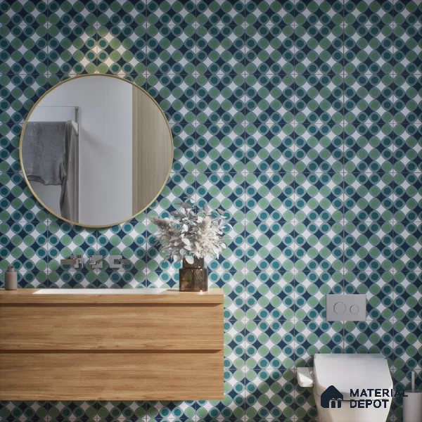 Subway Moroccan Wall & Floor Tile TL 05267 Circular Ferns 8 x 8 inch Vitrified Matte Finish - 8 mm | Suitable for Accent / Feature Walls, Bathroom, Kitchen Wall & Backsplashes | Please Expect a Slight Variation of Pattern (Sample)
