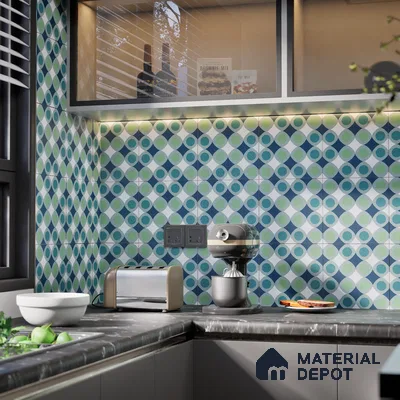 Subway Moroccan Wall & Floor Tile TL 05267 Circular Ferns 8 x 8 inch Vitrified Matte Finish - 8 mm | Suitable for Accent / Feature Walls, Bathroom, Kitchen Wall & Backsplashes | Please Expect a Slight Variation of Pattern (Sample)