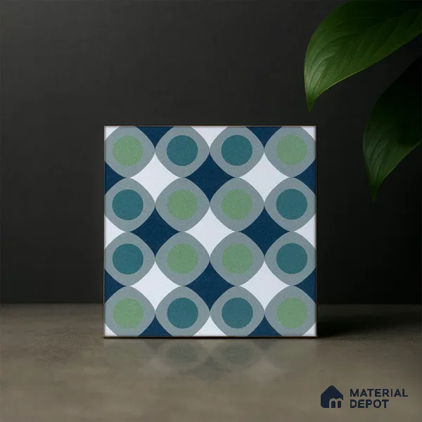 Subway Moroccan Wall & Floor Tile TL 05267 Circular Ferns 8 x 8 inch Vitrified Matte Finish - 8 mm | Suitable for Accent / Feature Walls, Bathroom, Kitchen Wall & Backsplashes | Please Expect a Slight Variation of Pattern (Sample)