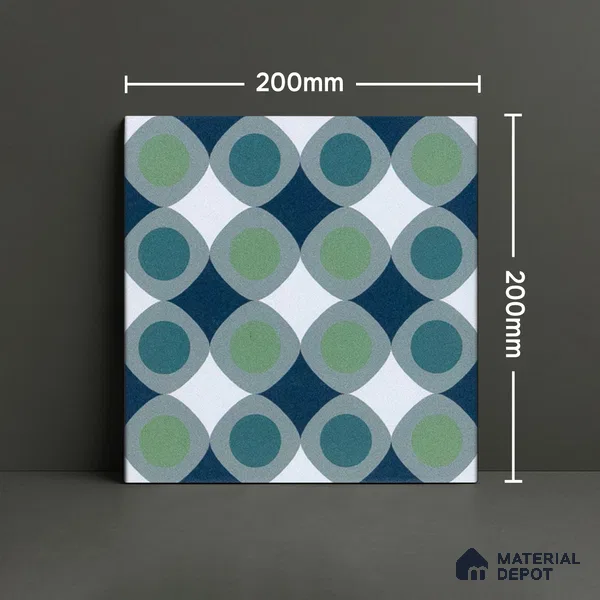 Subway Moroccan Wall & Floor Tile TL 05267 Circular Ferns 8 x 8 inch Vitrified Matte Finish - 8 mm | Suitable for Accent / Feature Walls, Bathroom, Kitchen Wall & Backsplashes | Please Expect a Slight Variation of Pattern (Sample)