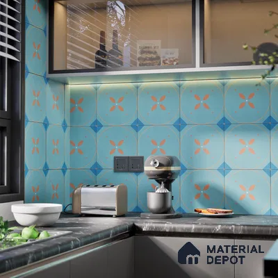 Subway Moroccan Wall & Floor Tile TL 05264 Cobalt Bloom 8 x 8 inch Vitrified Matte Finish - 8 mm | Suitable for Accent / Feature Walls, Bathroom, Kitchen Wall & Backsplashes | Please Expect a Slight Variation of Pattern (Sample)