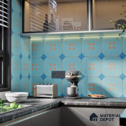 Subway Moroccan Wall & Floor Tile TL 05264 Cobalt Bloom 8 x 8 inch Vitrified Matte Finish - 8 mm | Suitable for Accent / Feature Walls, Bathroom, Kitchen Wall & Backsplashes | Please Expect a Slight Variation of Pattern