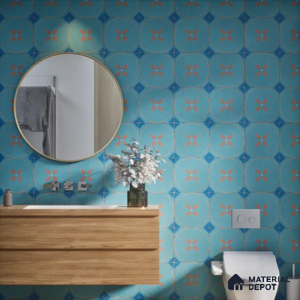 Subway Moroccan Wall & Floor Tile TL 05264 Cobalt Bloom 8 x 8 inch Vitrified Matte Finish - 8 mm | Suitable for Accent / Feature Walls, Bathroom, Kitchen Wall & Backsplashes | Please Expect a Slight Variation of Pattern (Sample)