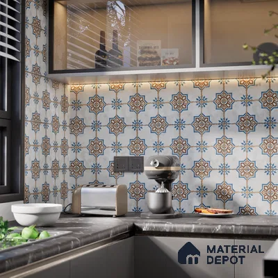 Subway Moroccan Wall & Floor Tile TL 05250 Delphi Light Lapis 8 x 8 inch Vitrified Matte Finish - 8 mm | Suitable for Accent / Feature Walls, Bathroom, Kitchen Wall & Backsplashes | Please Expect a Slight Variation of Pattern (Sample)