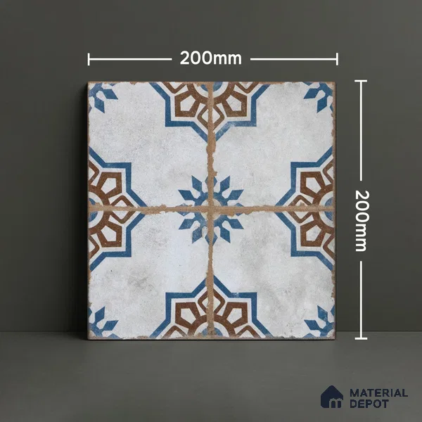 Subway Moroccan Wall & Floor Tile TL 05250 Delphi Light Lapis 8 x 8 inch Vitrified Matte Finish - 8 mm | Suitable for Accent / Feature Walls, Bathroom, Kitchen Wall & Backsplashes | Please Expect a Slight Variation of Pattern (Sample)